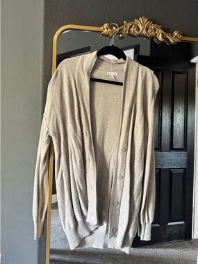 Leith Beige Open-Front Button Cardigan